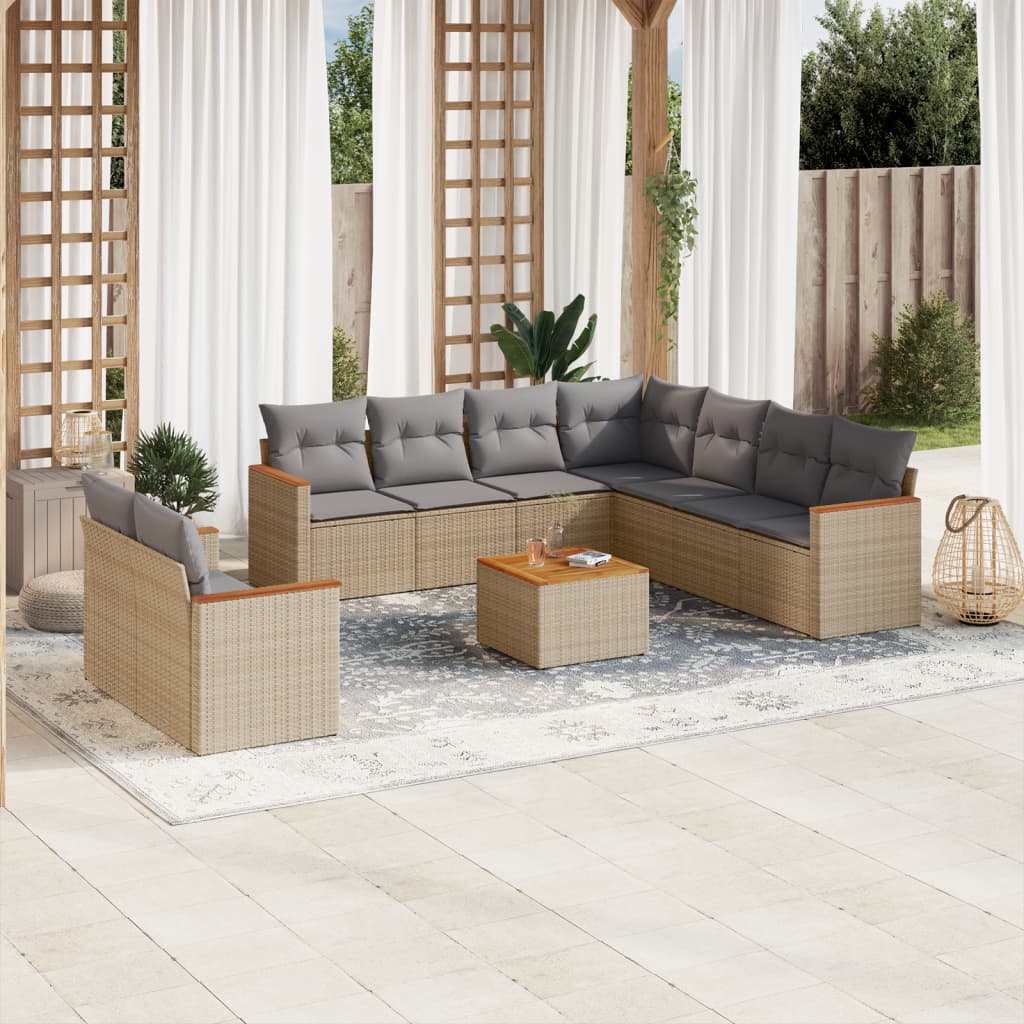 Soffgrupp För Trädgård Med Dynor 10 Delar Beige Konstrotting
