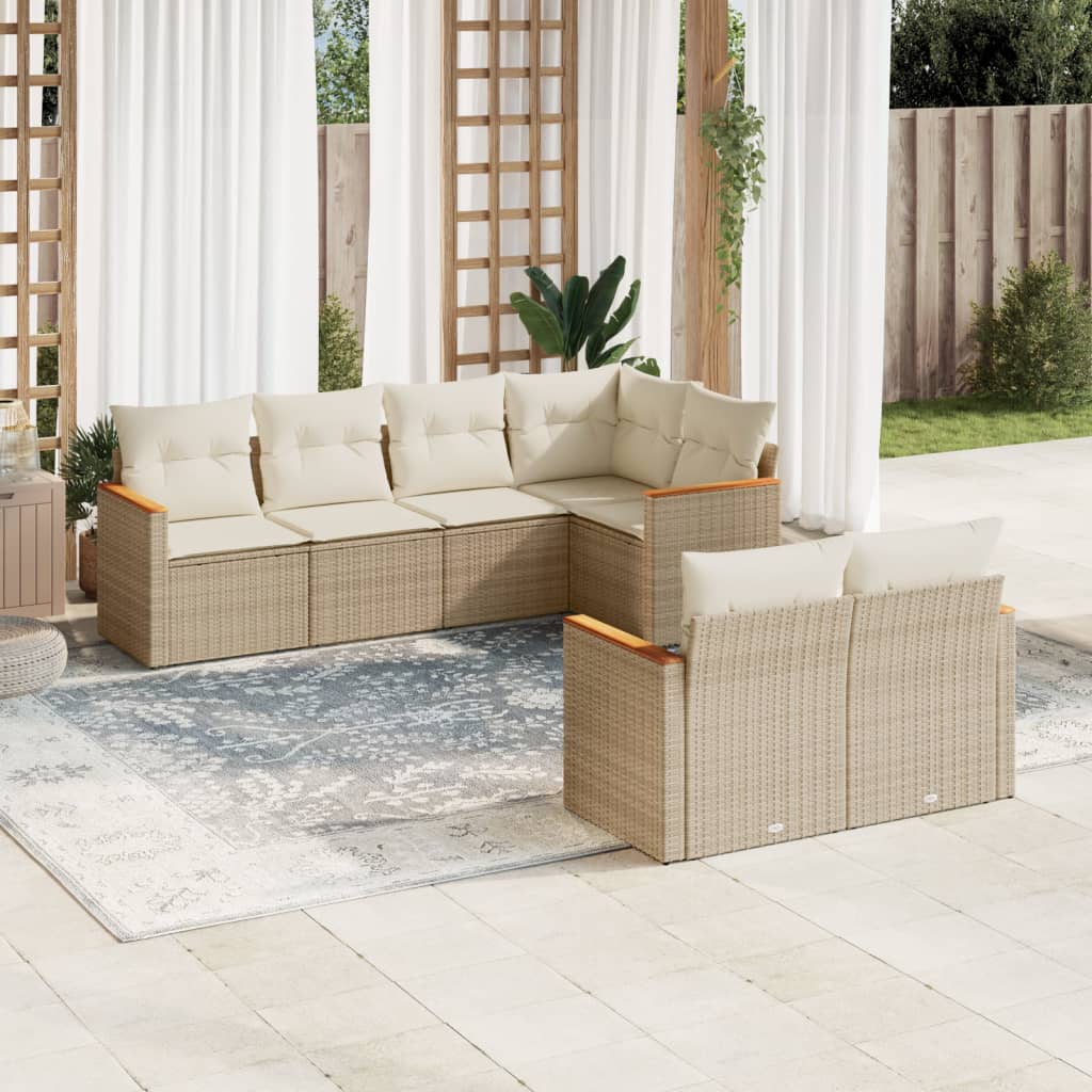 Matgrupp För Trädgården Med Dynor 7 Delar Beige Konstrotting