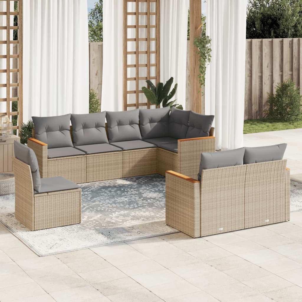 Soffgrupp För Trädgården Med Dynor 9 Delar Beige Konstrotting