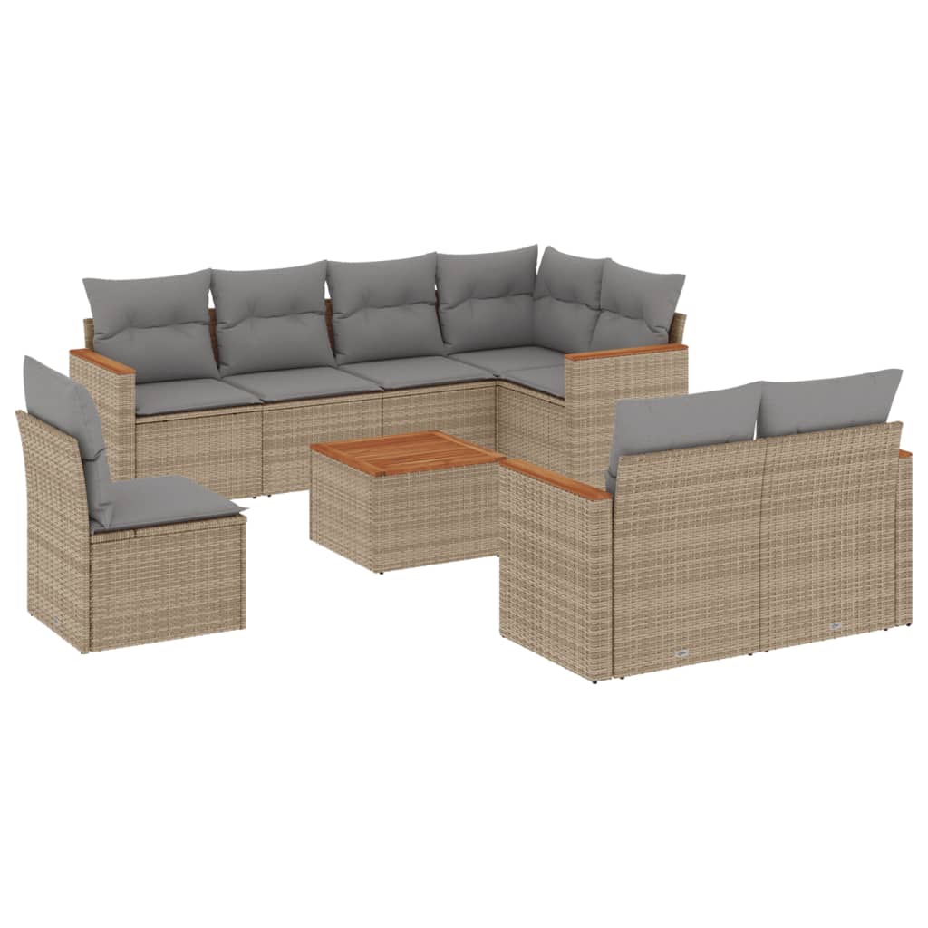 Soffgrupp För Trädgården Med Dynor 9 Delar Beige Konstrotting