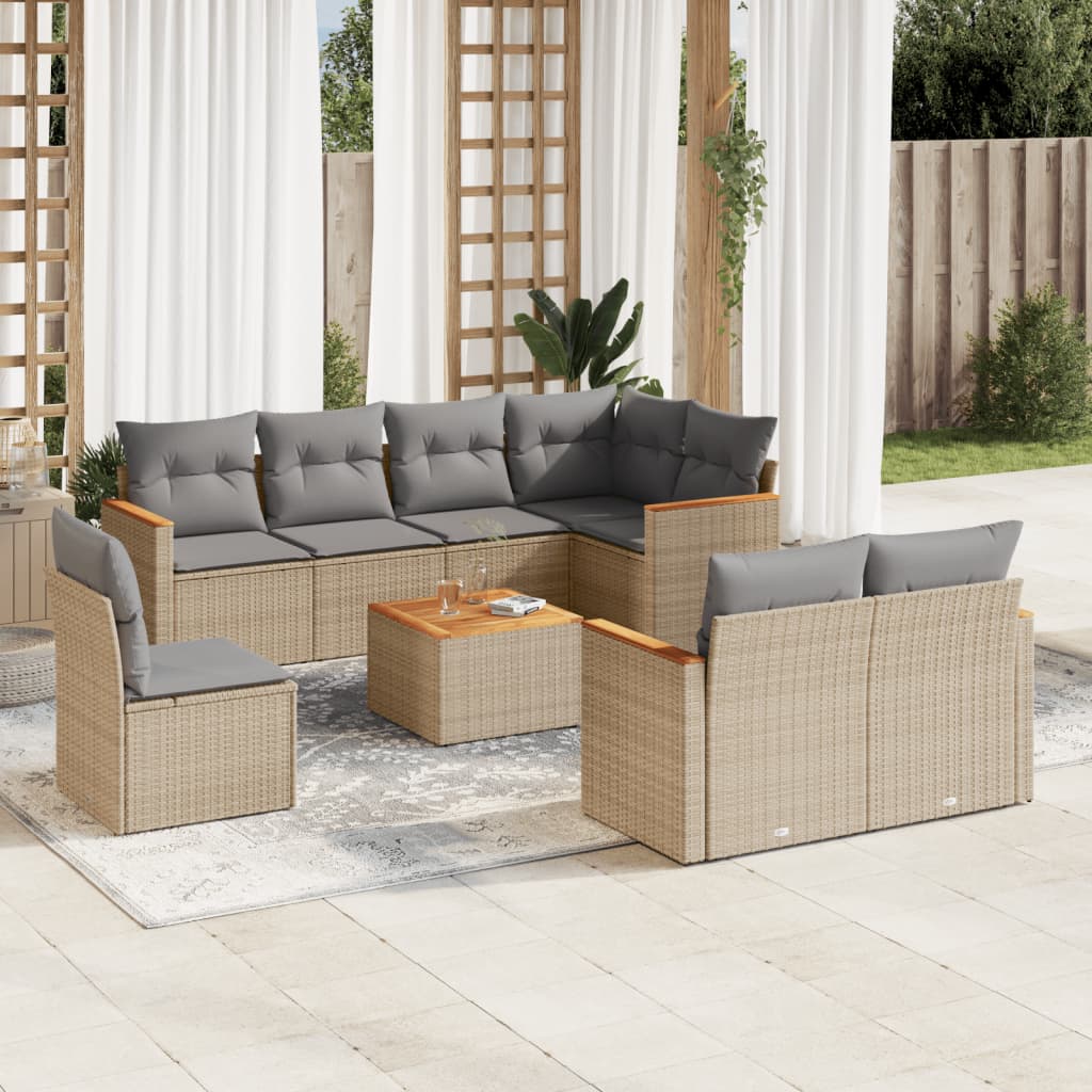 Soffgrupp För Trädgården Med Dynor 9 Delar Beige Konstrotting