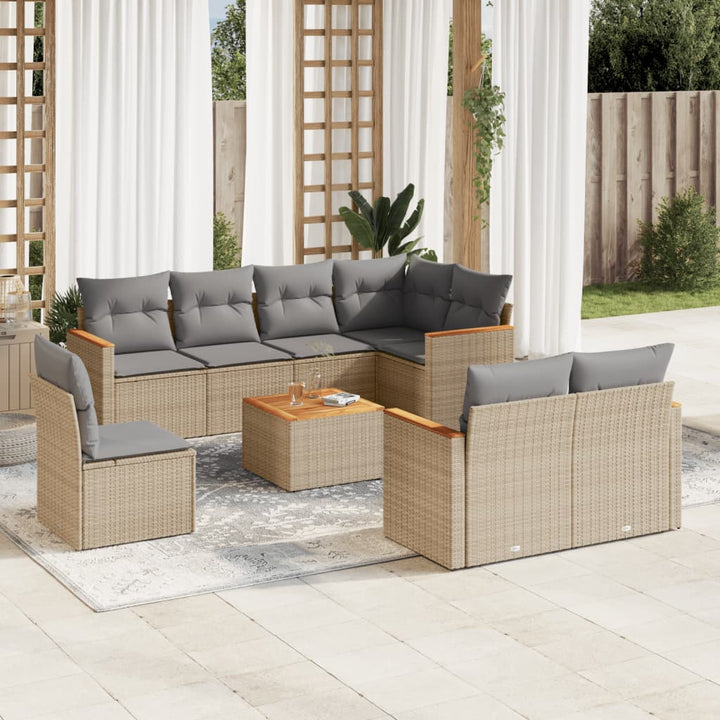 Soffgrupp För Trädgården Med Dynor 9 Delar Beige Konstrotting