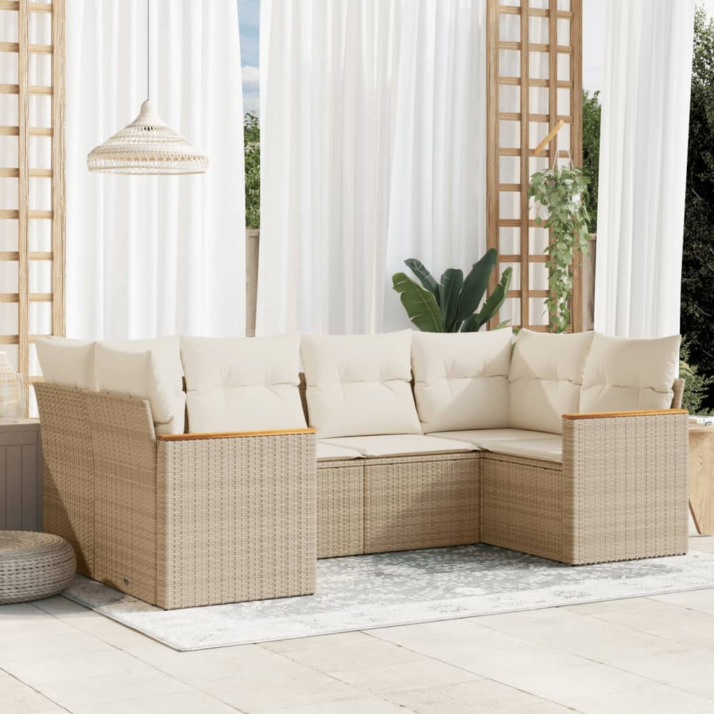 Soffgrupp För Trädgården Med Dynor 6 Delar Beige Konstrotting