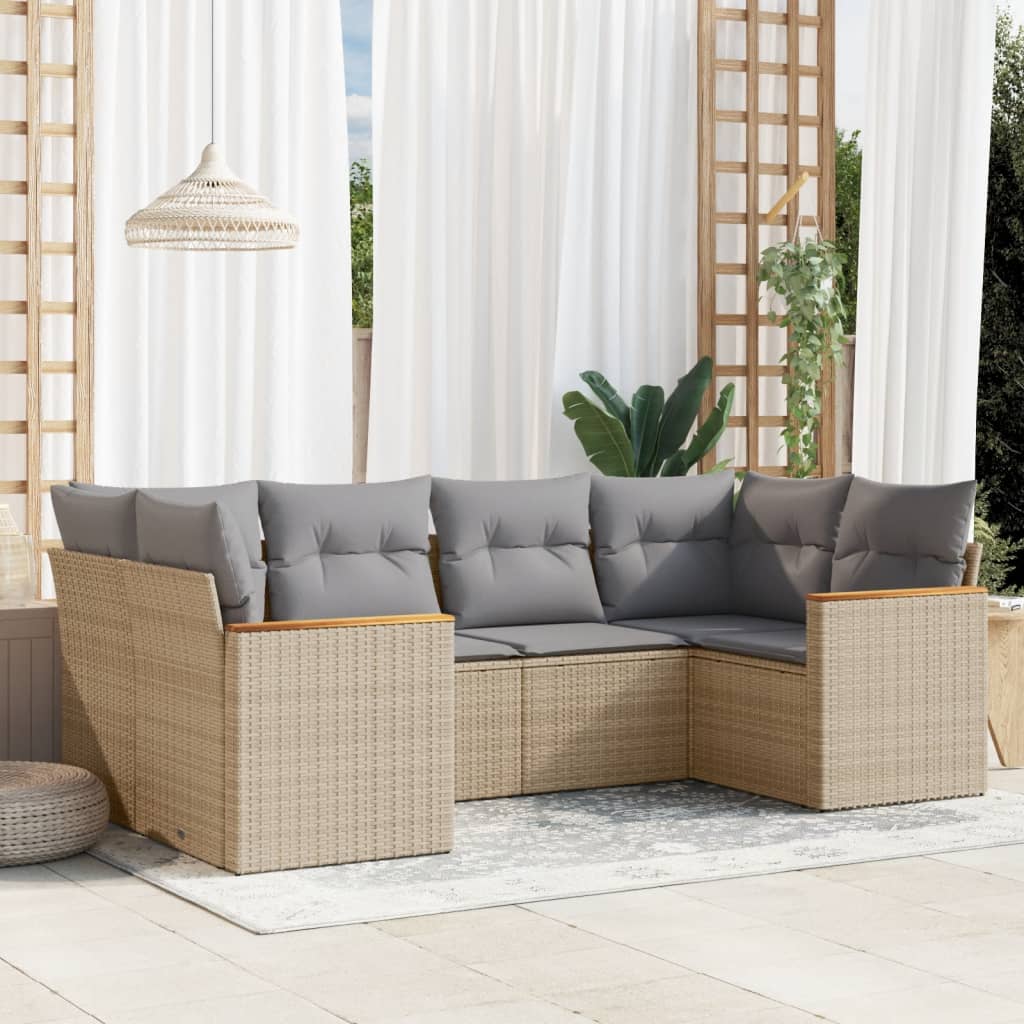 Soffgrupp För Trädgården Med Dynor 6 Delar Beige Konstrotting