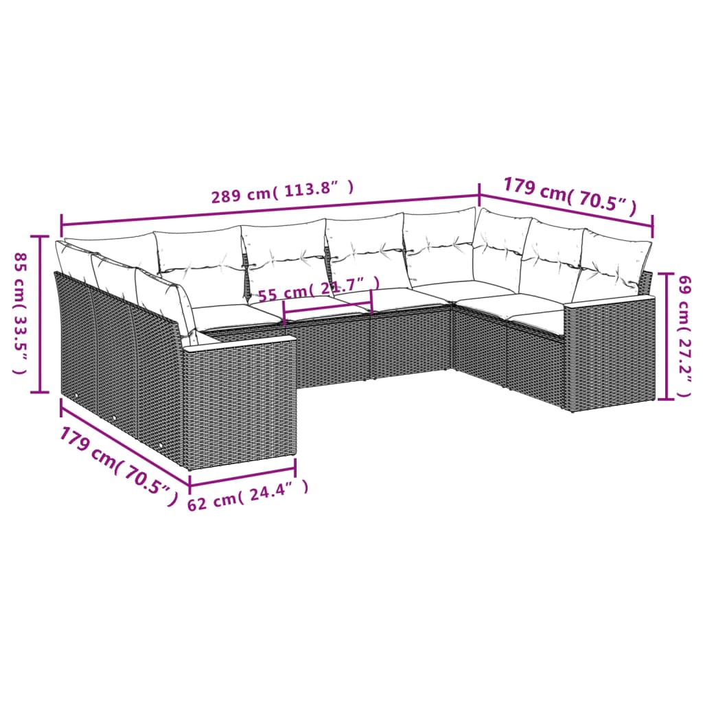 Loungegrupp För Trädgården M Dynor 9 Delar Konstrotting