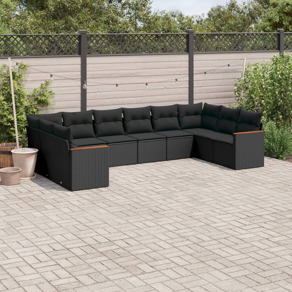 Loungegrupp 10 Delar Med Svarta Dynor Konstrotting