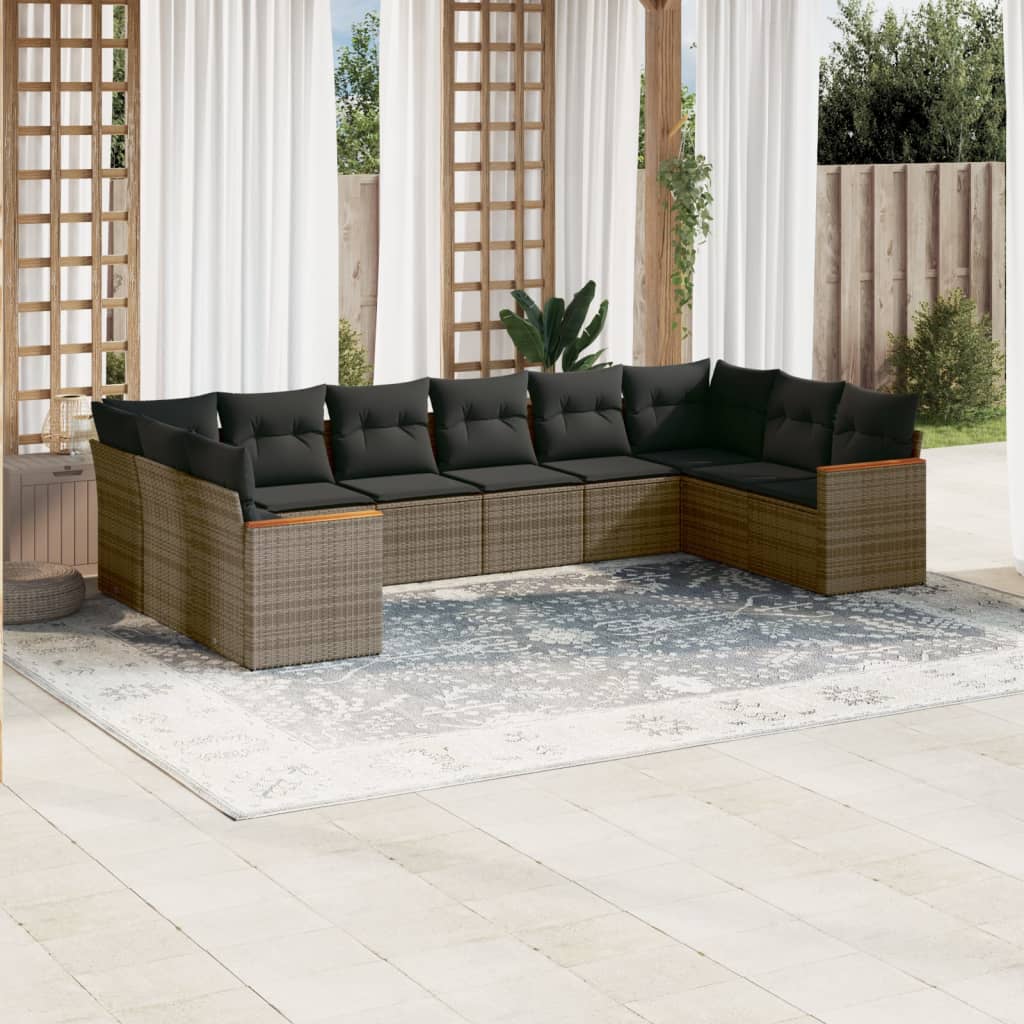 Loungegrupp 10 Delar Med Svarta Dynor Konstrotting
