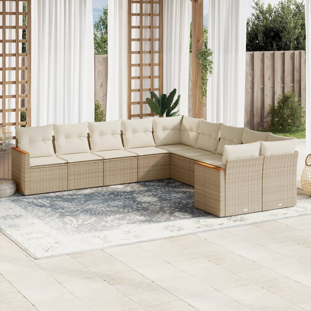 Loungegrupp För Trädgården M. Dynor 11 Delar Beige Konstrotting