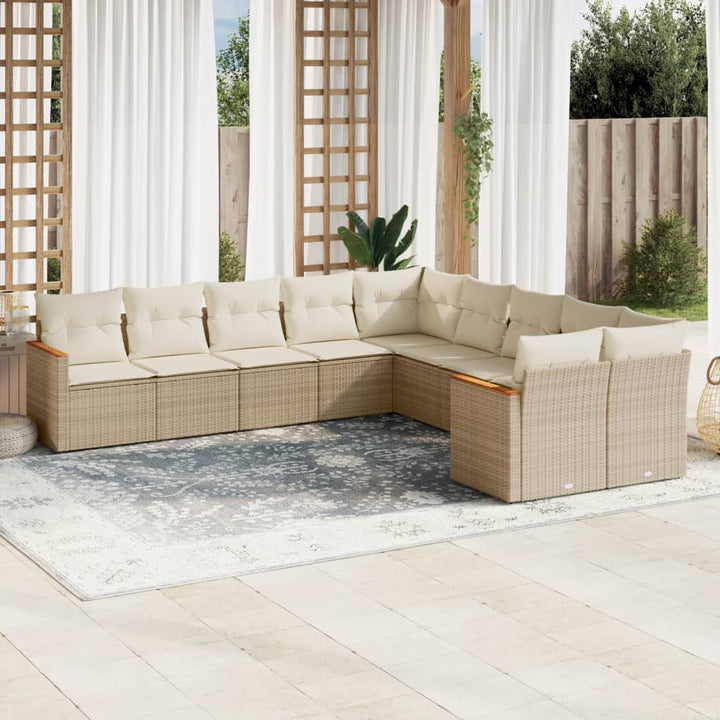 Loungegrupp För Trädgården M. Dynor 11 Delar Beige Konstrotting