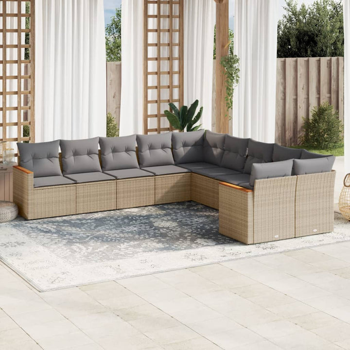 Loungegrupp För Trädgården M. Dynor 11 Delar Beige Konstrotting