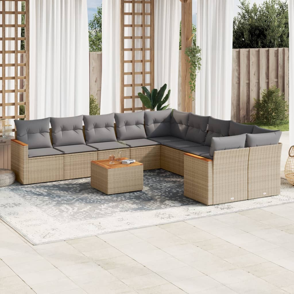 Loungegrupp För Trädgården M. Dynor 11 Delar Beige Konstrotting