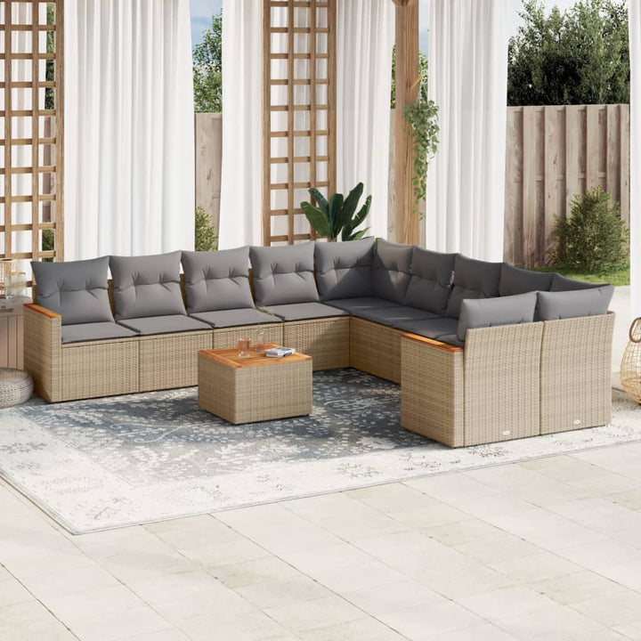 Loungegrupp För Trädgården M. Dynor 11 Delar Beige Konstrotting
