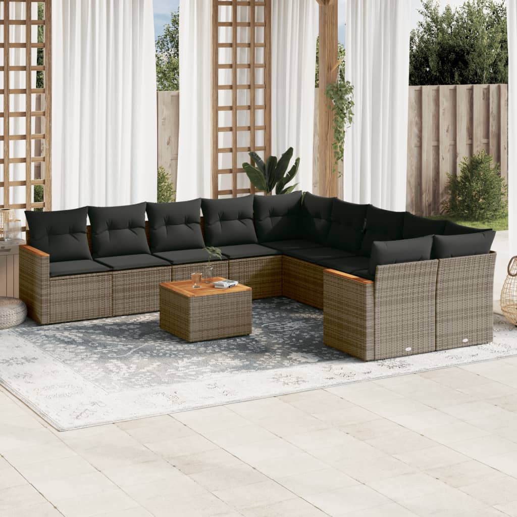 Loungegrupp För Trädgården M. Dynor 11 Delar Beige Konstrotting
