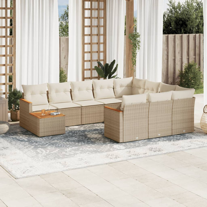Loungegrupp För Trädgården M. Dynor 11 Delar Beige Konstrotting