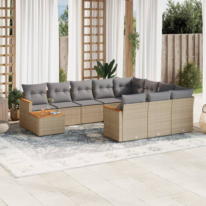 Loungegrupp För Trädgården M. Dynor 11 Delar Beige Konstrotting
