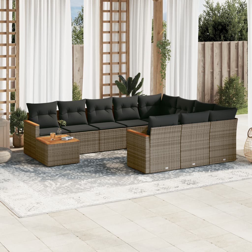 Loungegrupp För Trädgården M. Dynor 11 Delar Beige Konstrotting