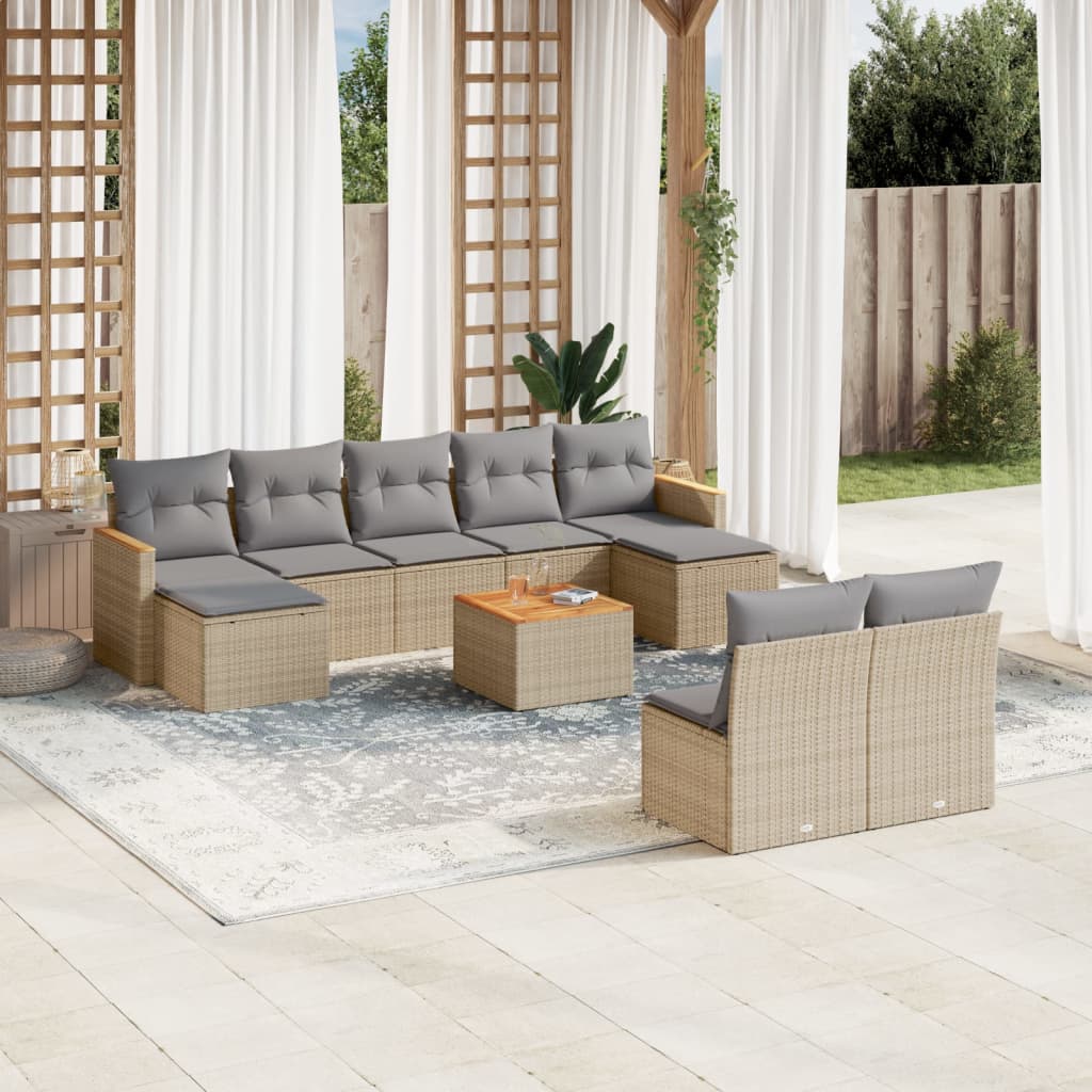 Soffgrupp För Trädgården Med Dynor 9 Delar Beige Konstrotting