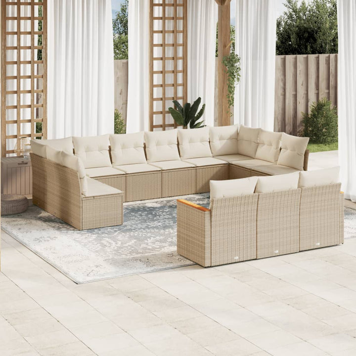 Soffgrupp För Trädgården Med Dynor 13 Delar Beige Konstrotting