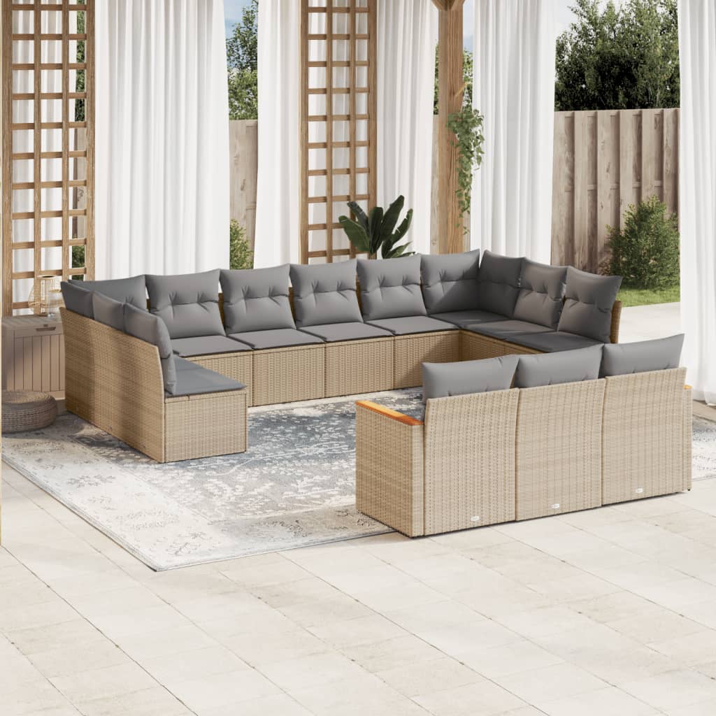 Soffgrupp För Trädgården Med Dynor 13 Delar Beige Konstrotting