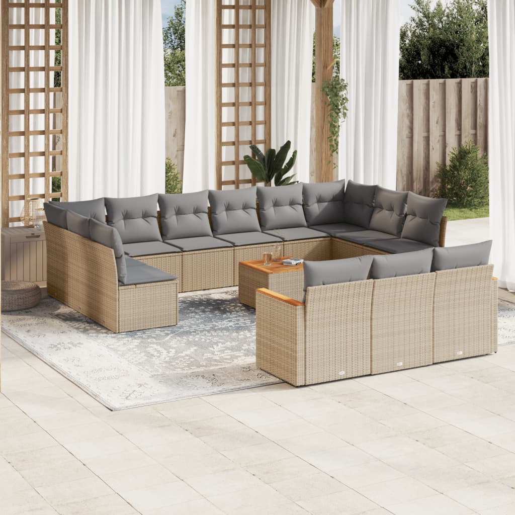 Soffgrupp För Trädgården Med Dynor 13 Delar Beige Konstrotting