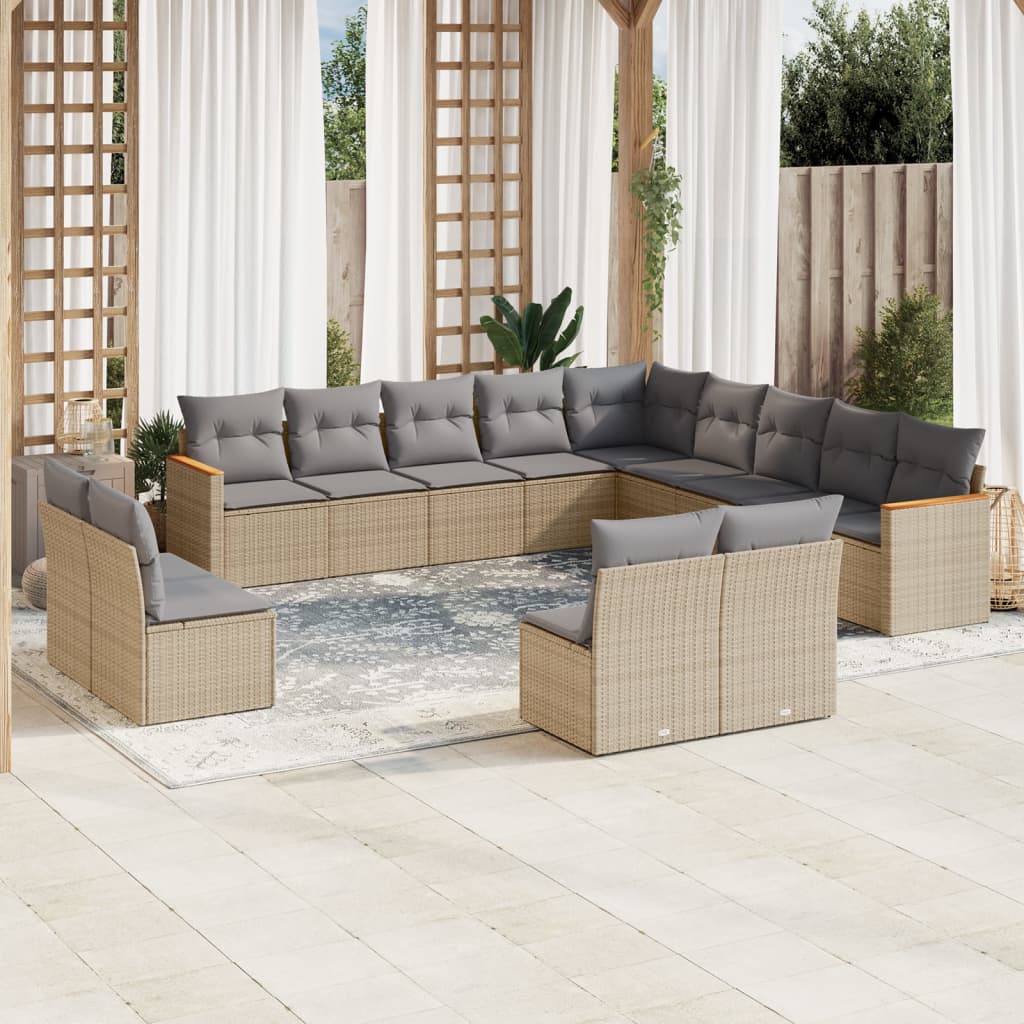 Soffgrupp För Trädgården Med Dynor 13 Delar Beige Konstrotting