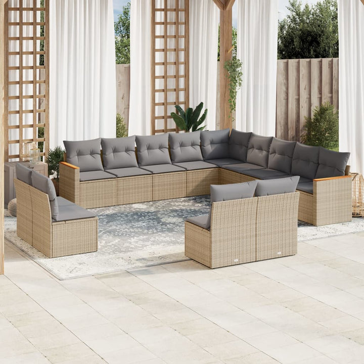 Soffgrupp För Trädgården Med Dynor 13 Delar Beige Konstrotting
