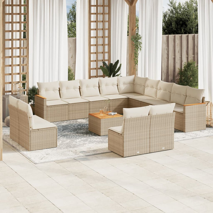 Soffgrupp För Trädgården Med Dynor 13 Delar Beige Konstrotting