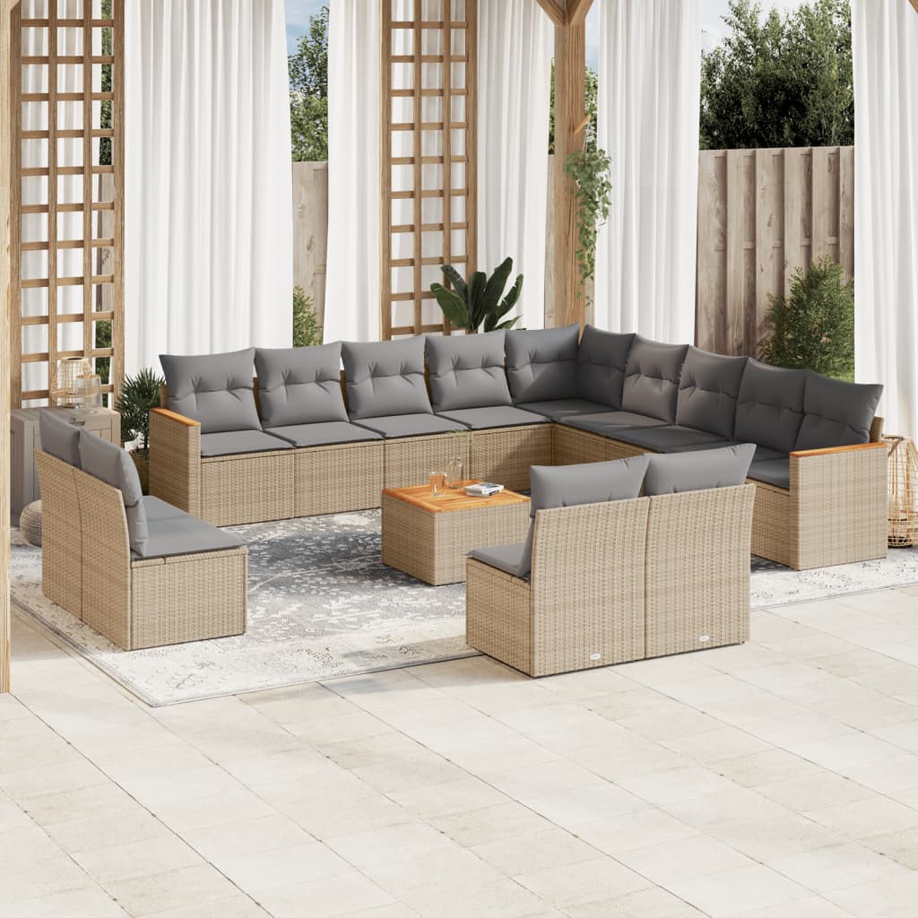 Soffgrupp För Trädgården Med Dynor 13 Delar Beige Konstrotting