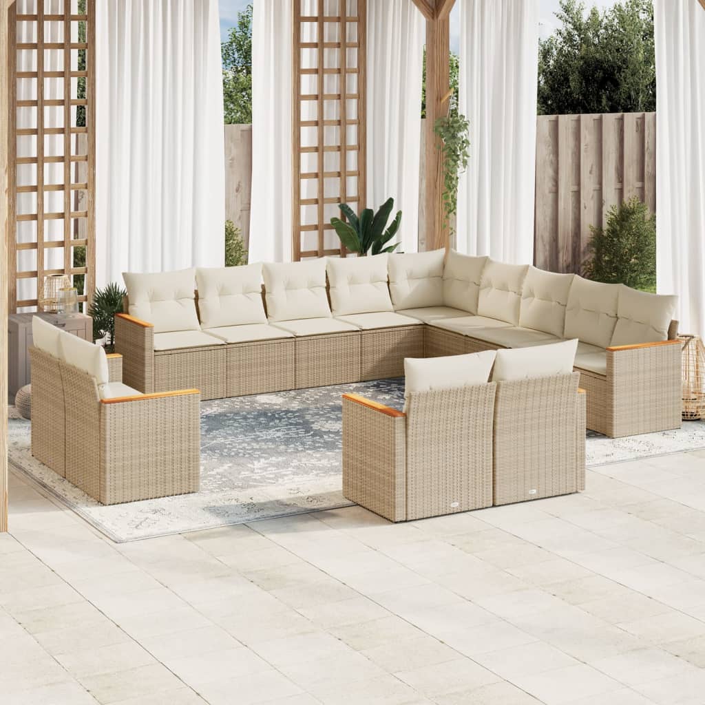 Soffgrupp För Trädgården Med Dynor 13 Delar Beige Konstrotting