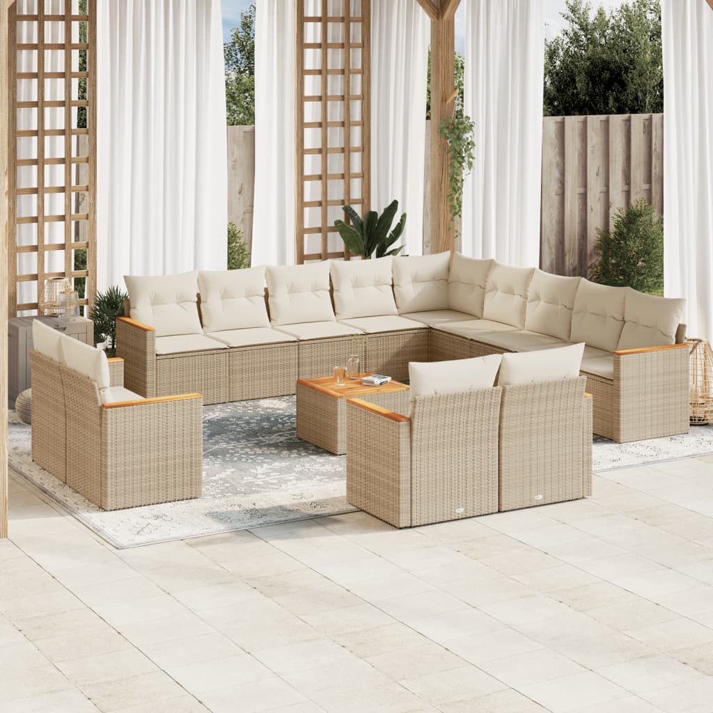 Soffgrupp För Trädgården Med Dynor 13 Delar Beige Konstrotting
