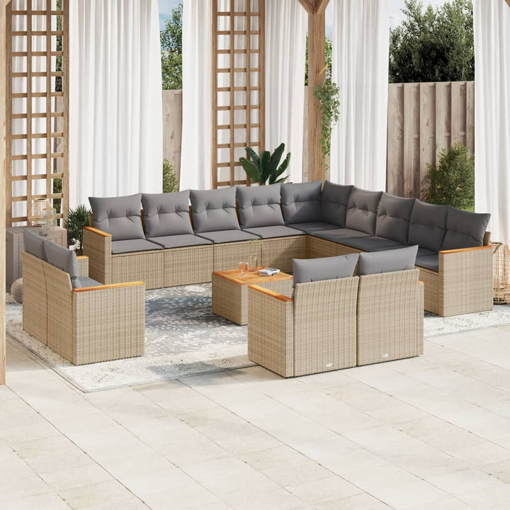 Soffgrupp För Trädgården Med Dynor 13 Delar Beige Konstrotting