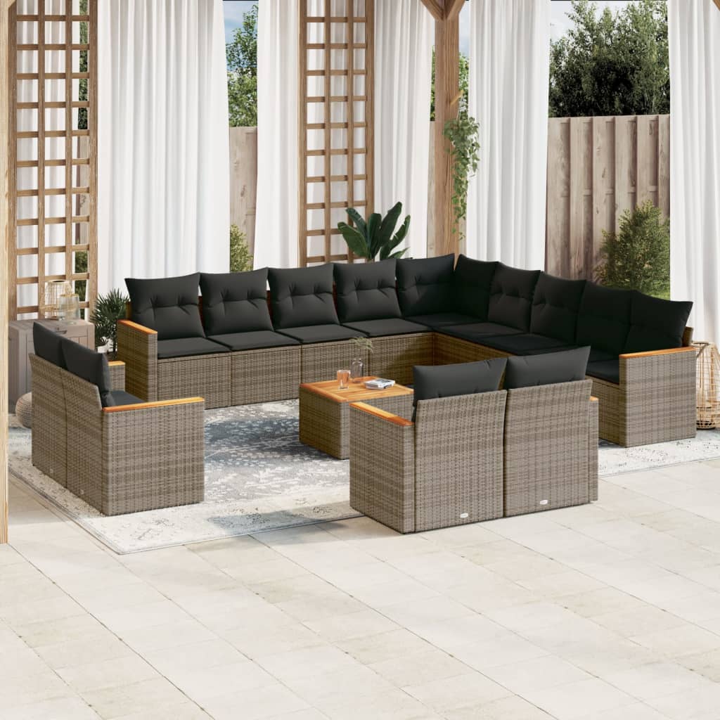 Soffgrupp För Trädgården Med Dynor 13 Delar Beige Konstrotting