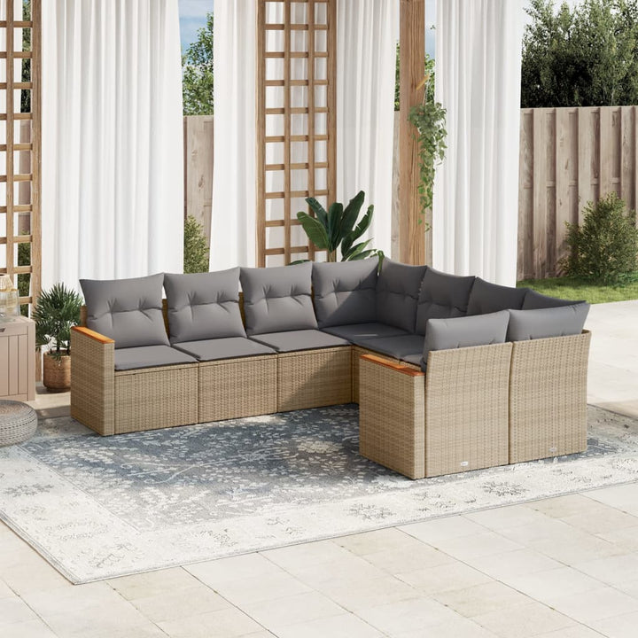 Matgrupp För Trädgården Med Dynor 8 Delar Beige Konstrotting