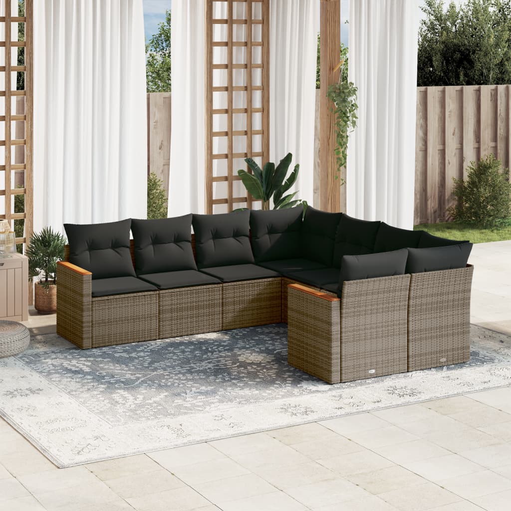 Matgrupp För Trädgården Med Dynor 8 Delar Beige Konstrotting