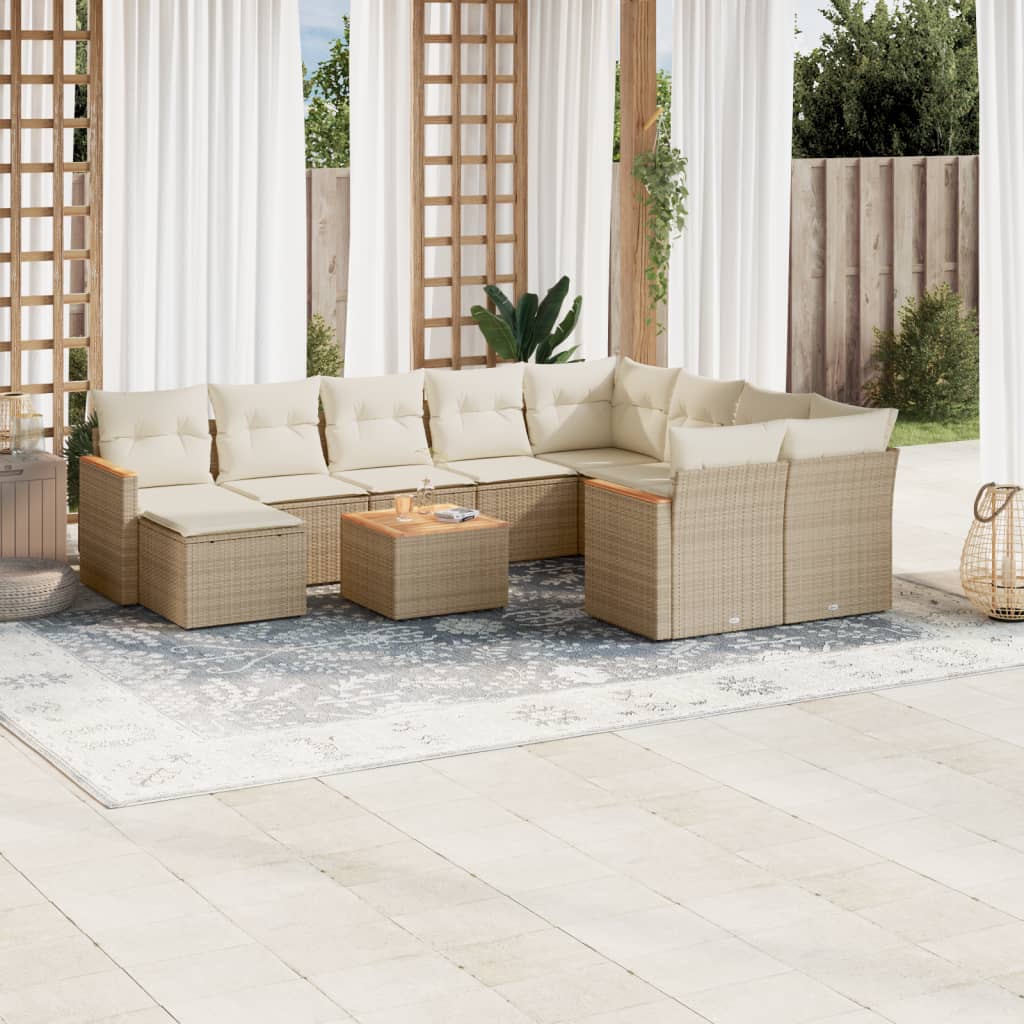 Loungegrupp För Trädgården M. Dynor 11 Delar Beige Konstrotting