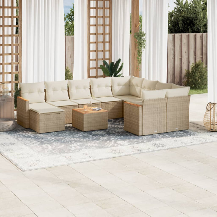 Loungegrupp För Trädgården M. Dynor 11 Delar Beige Konstrotting