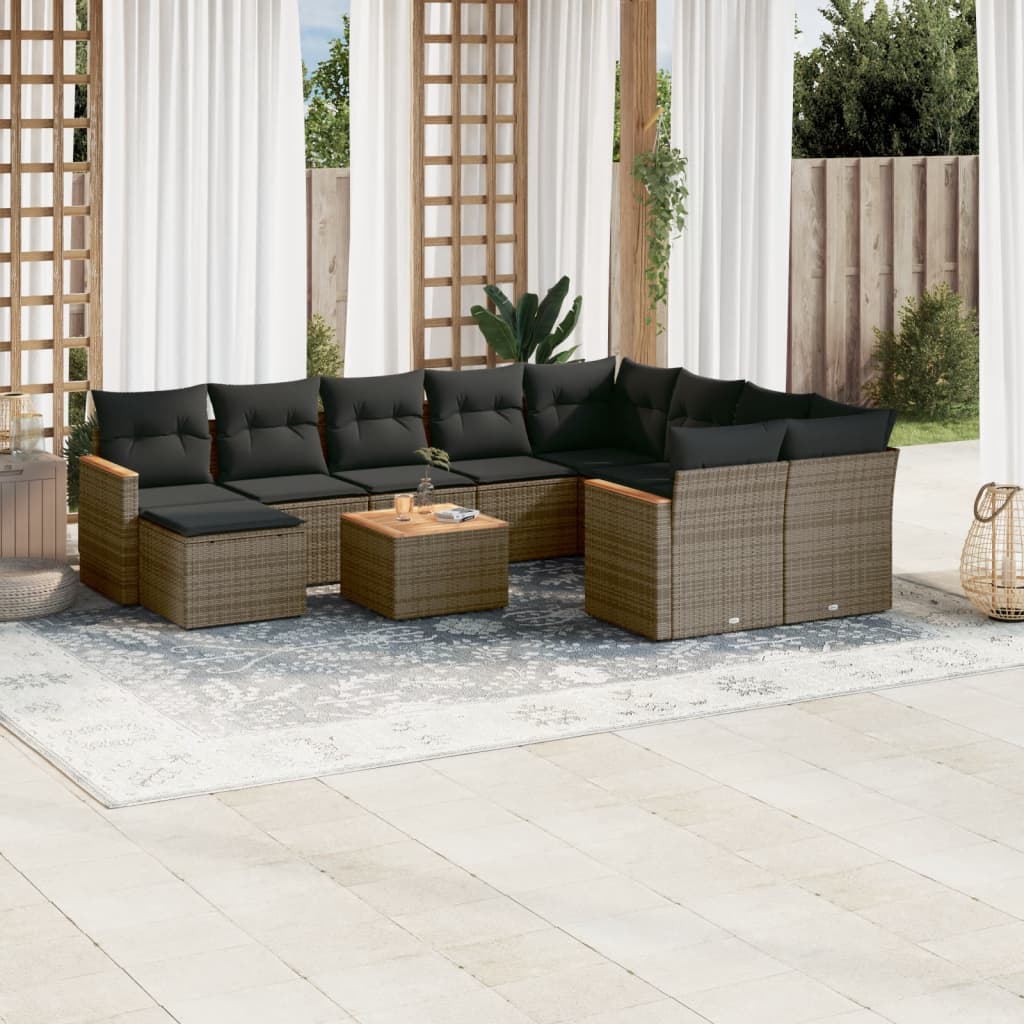 Loungegrupp För Trädgården M. Dynor 11 Delar Beige Konstrotting
