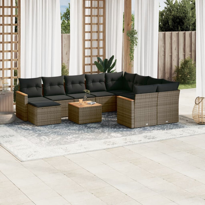 Loungegrupp För Trädgården M. Dynor 11 Delar Beige Konstrotting