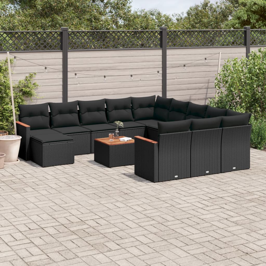 Loungegrupp Med Dynor 12 Delar Svart Konstrotting