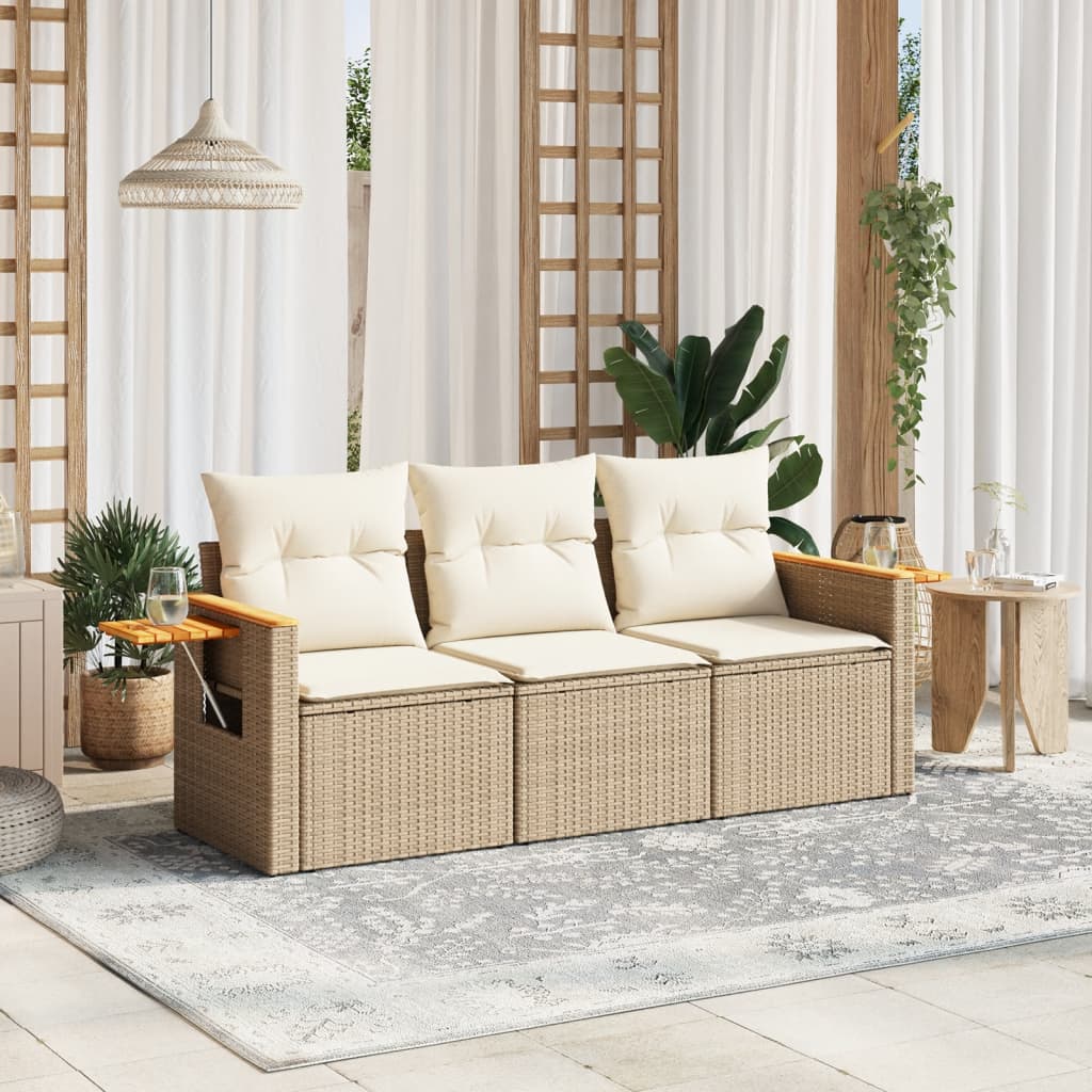 Soffgrupp För Trädgården 3 Delar Med Dynor Beige Konstrotting