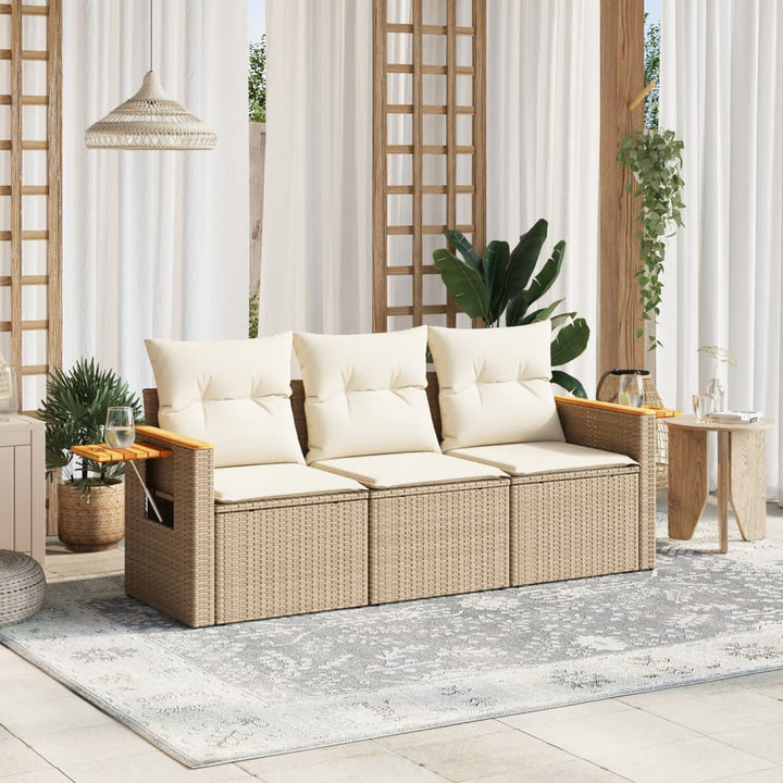Soffgrupp För Trädgården 3 Delar Med Dynor Beige Konstrotting