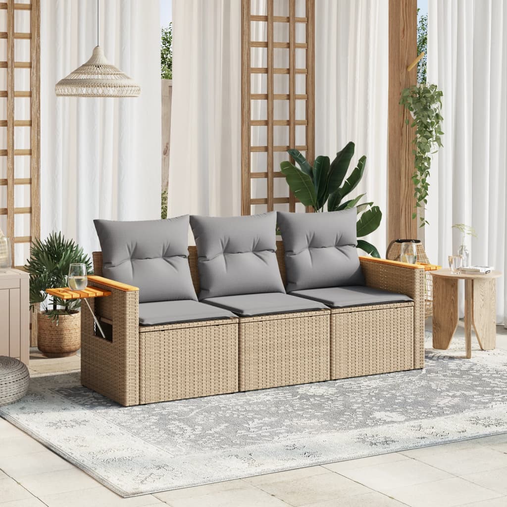 Soffgrupp För Trädgården 3 Delar Med Dynor Beige Konstrotting