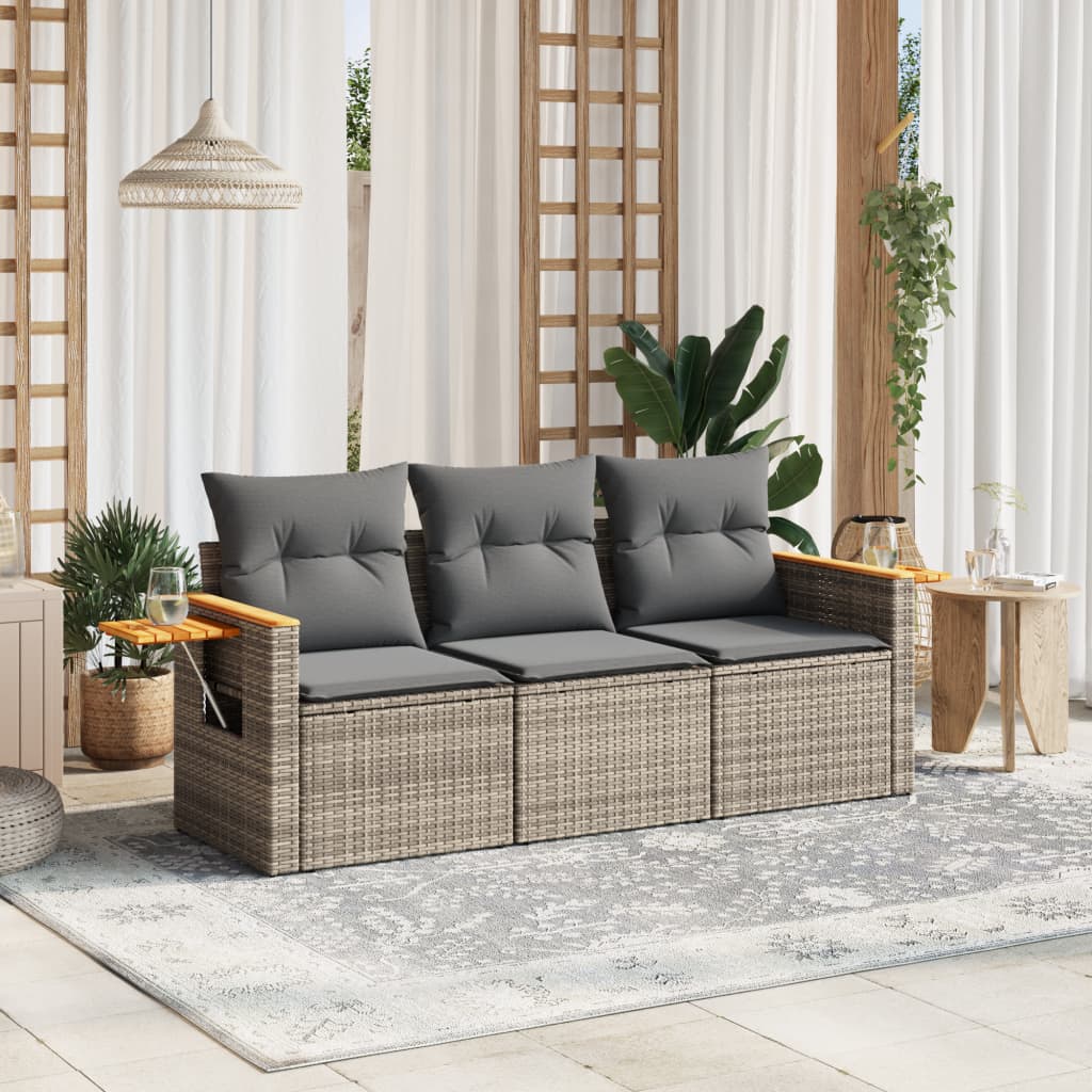 Soffgrupp För Trädgården 3 Delar Med Dynor Beige Konstrotting