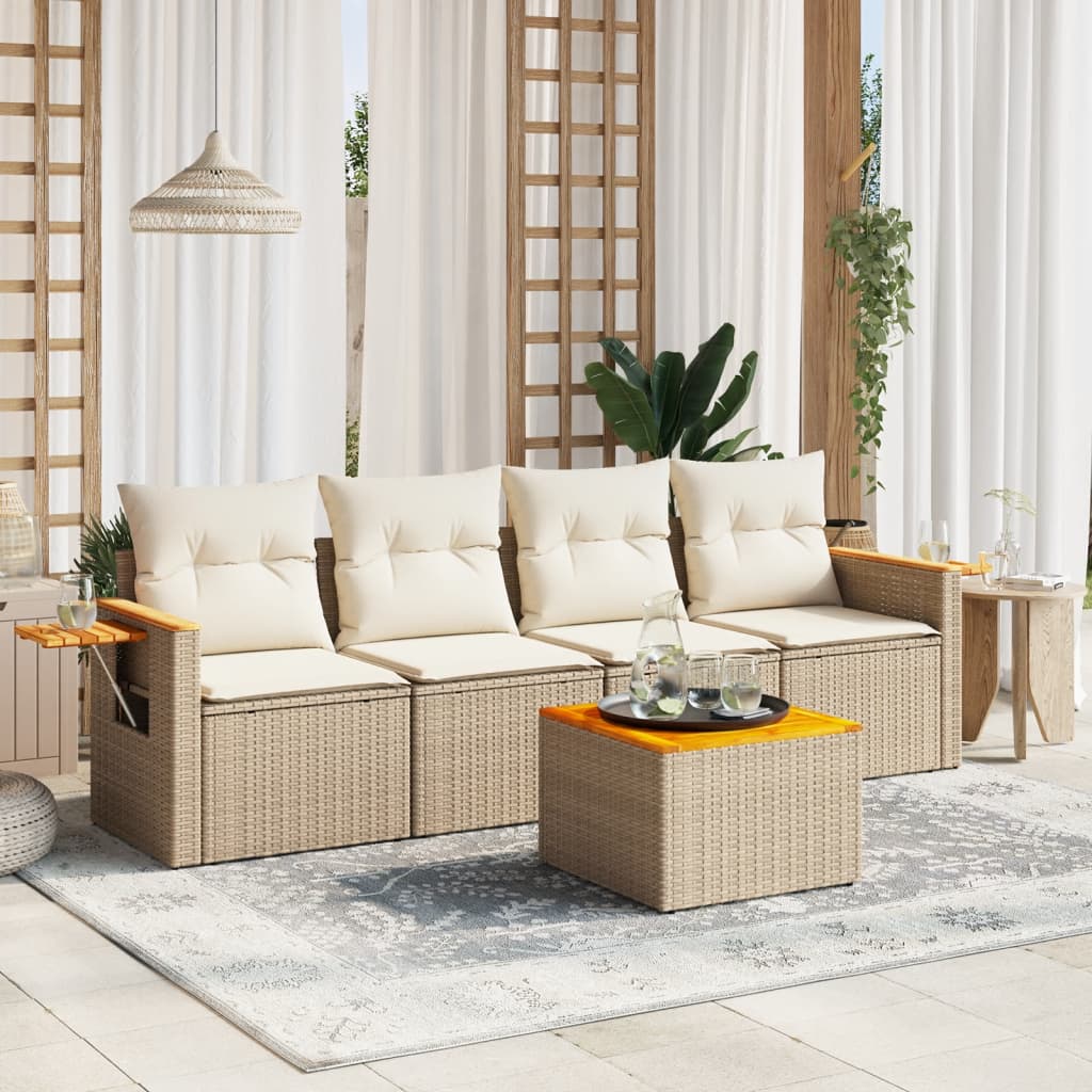 Soffgrupp För Trädgården Med Dynor 5 Delar Beige Konstrotting
