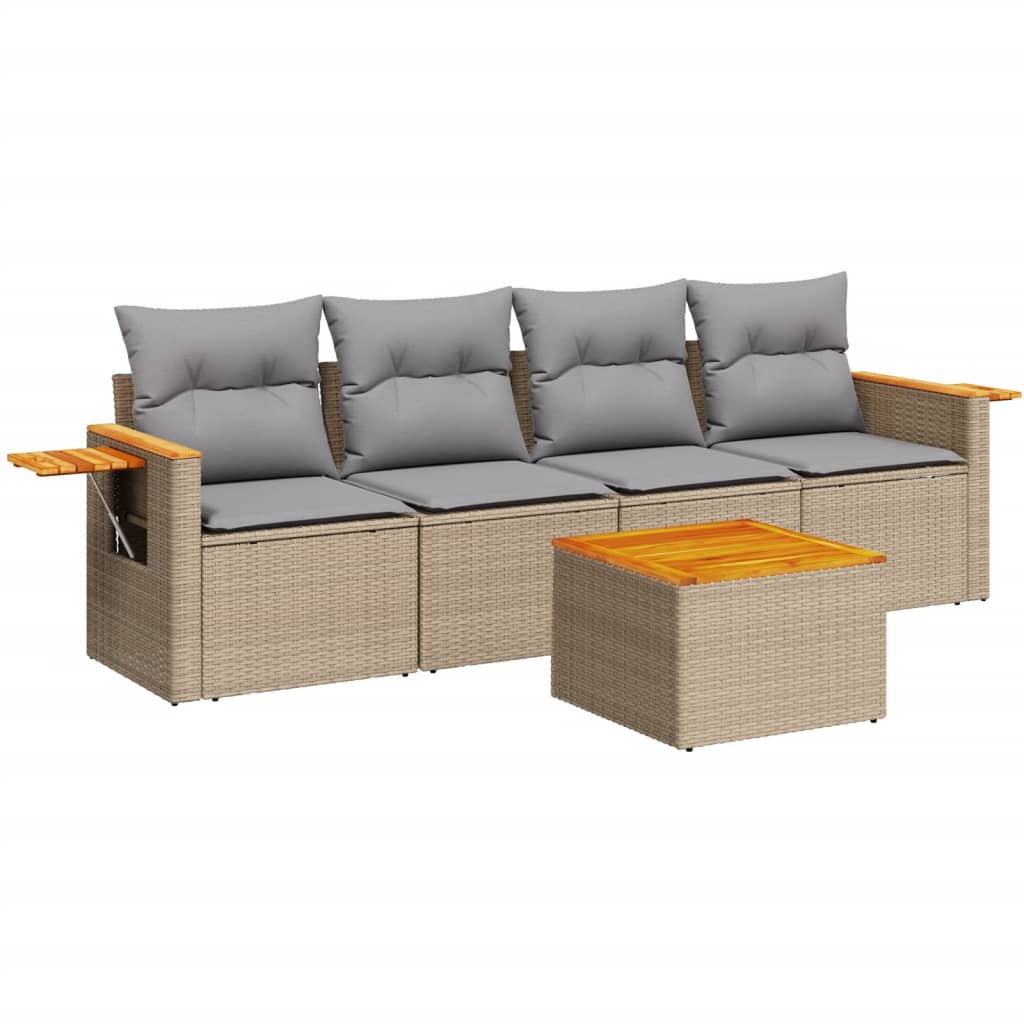 Soffgrupp För Trädgården Med Dynor 5 Delar Beige Konstrotting