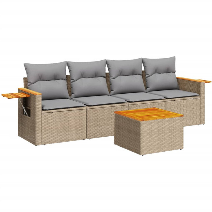 Soffgrupp För Trädgården Med Dynor 5 Delar Beige Konstrotting