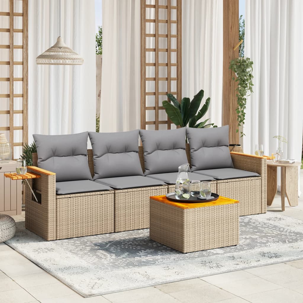 Soffgrupp För Trädgården Med Dynor 5 Delar Beige Konstrotting