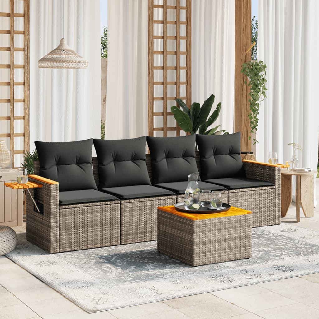 Soffgrupp För Trädgården Med Dynor 5 Delar Beige Konstrotting