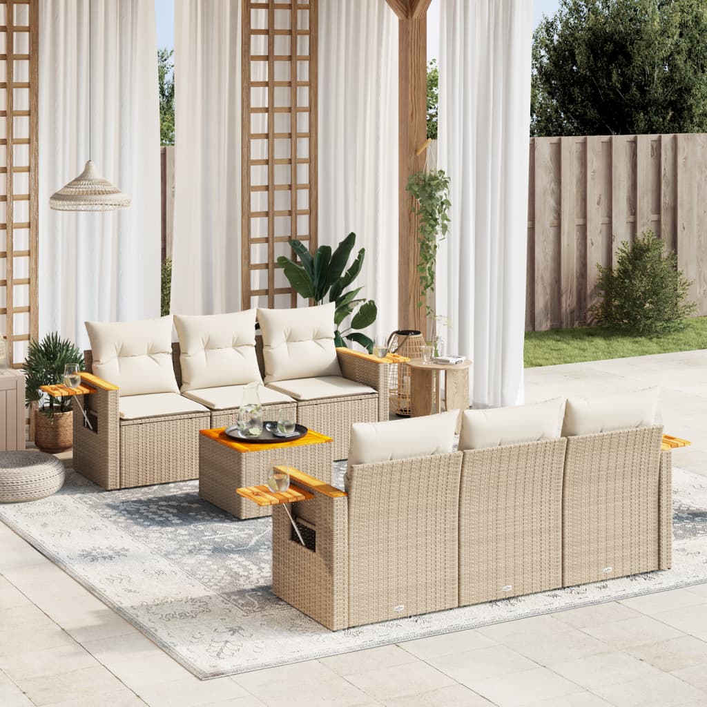 Matgrupp För Trädgården Med Dynor 7 Delar Beige Konstrotting