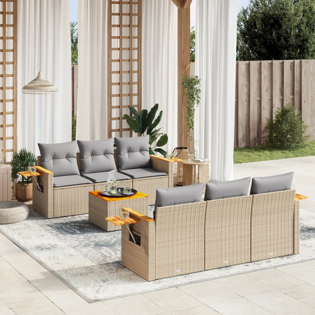 Matgrupp För Trädgården Med Dynor 7 Delar Beige Konstrotting